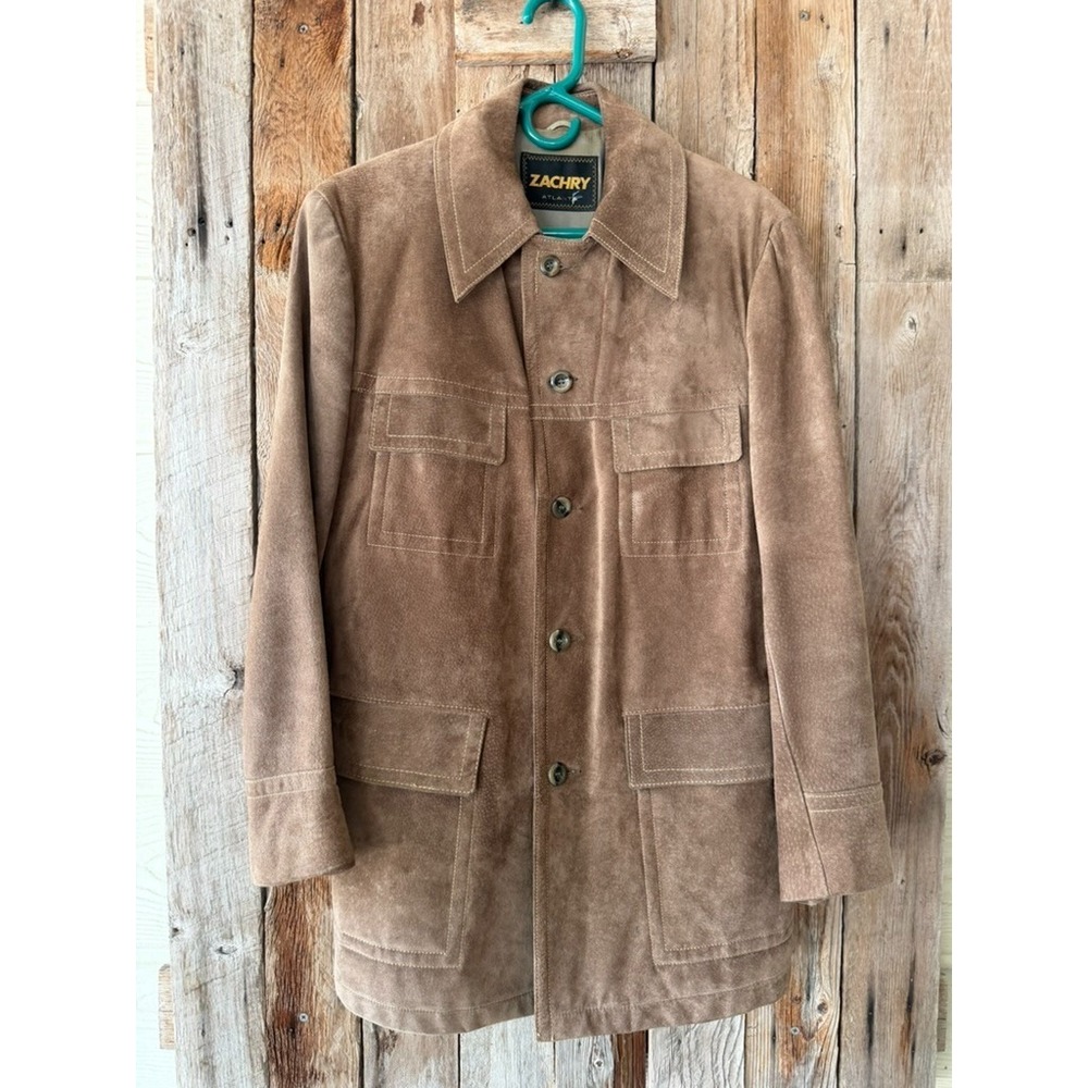 1960-70s Heavy Suede Leather Long Vintage Jacket Brown - Zachry Atlanta